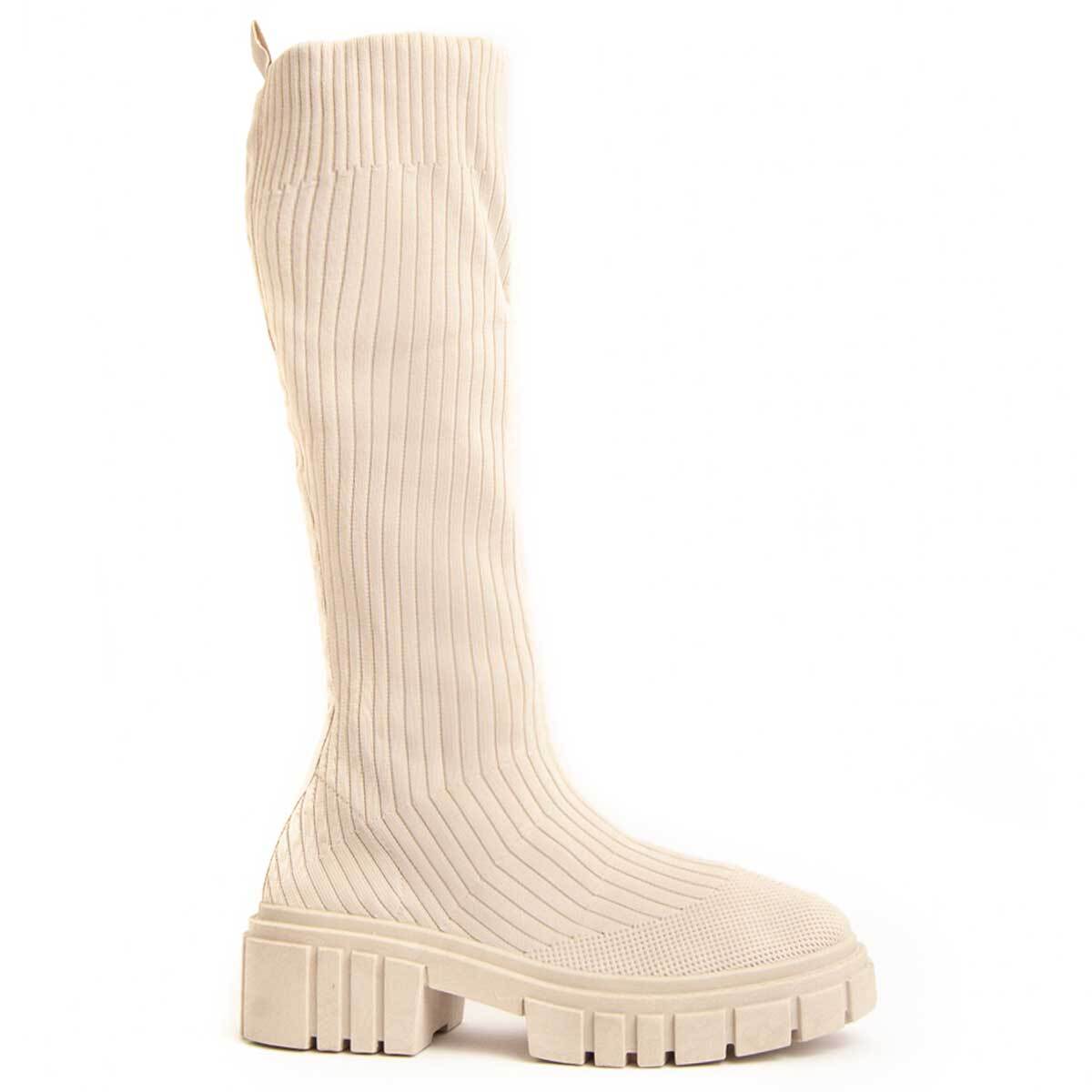 Bota De Plataforma - Beige - Altura: 5 Cm