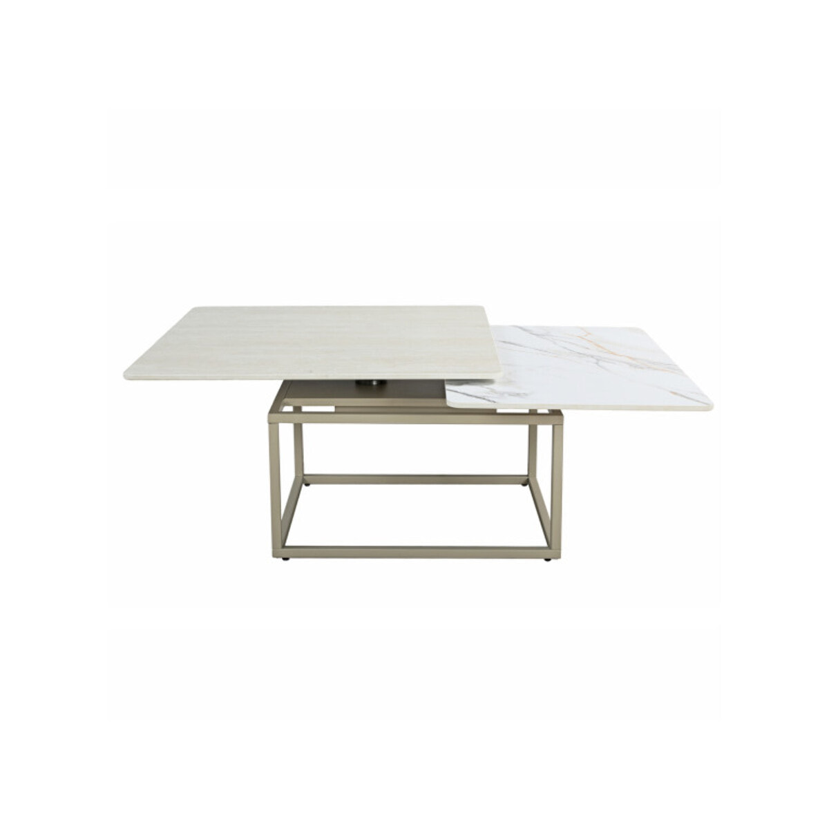 Table basse rotative 2 plateaux céramique pied métal beige – MATERA