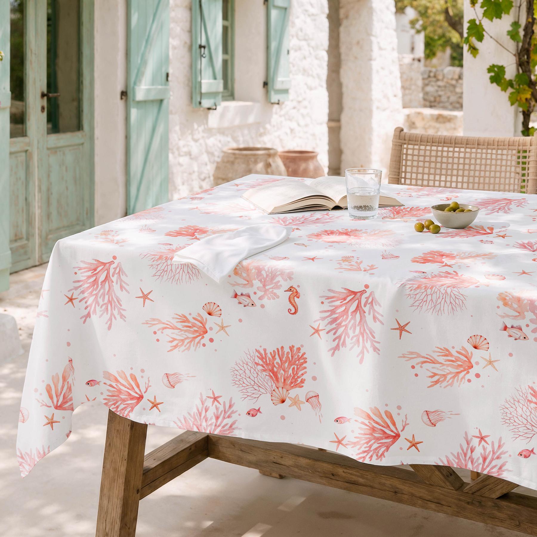 Nappe anti-taches AMALFI CORAIL - en 100 % coton