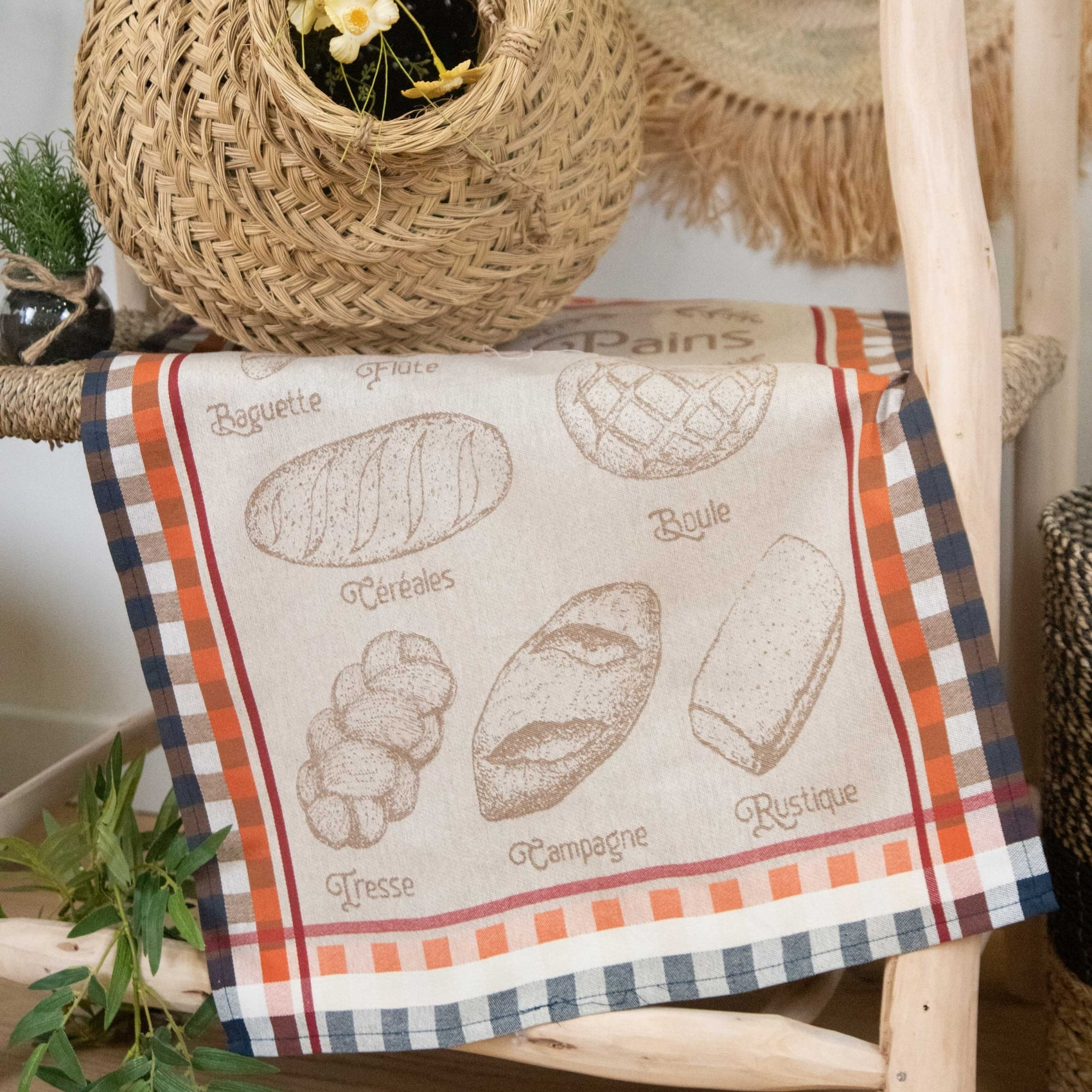 Torchon en coton pains tradition française - Ecru