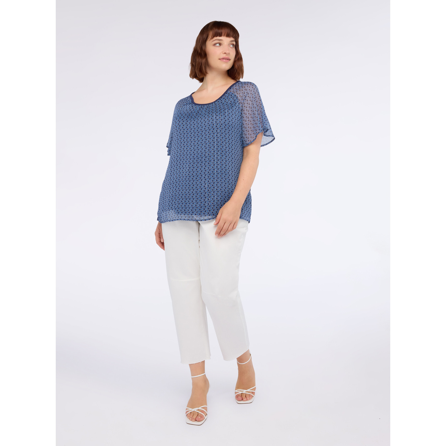 Fiorella Rubino - T-shirt bimaterica con stampa - Blu
