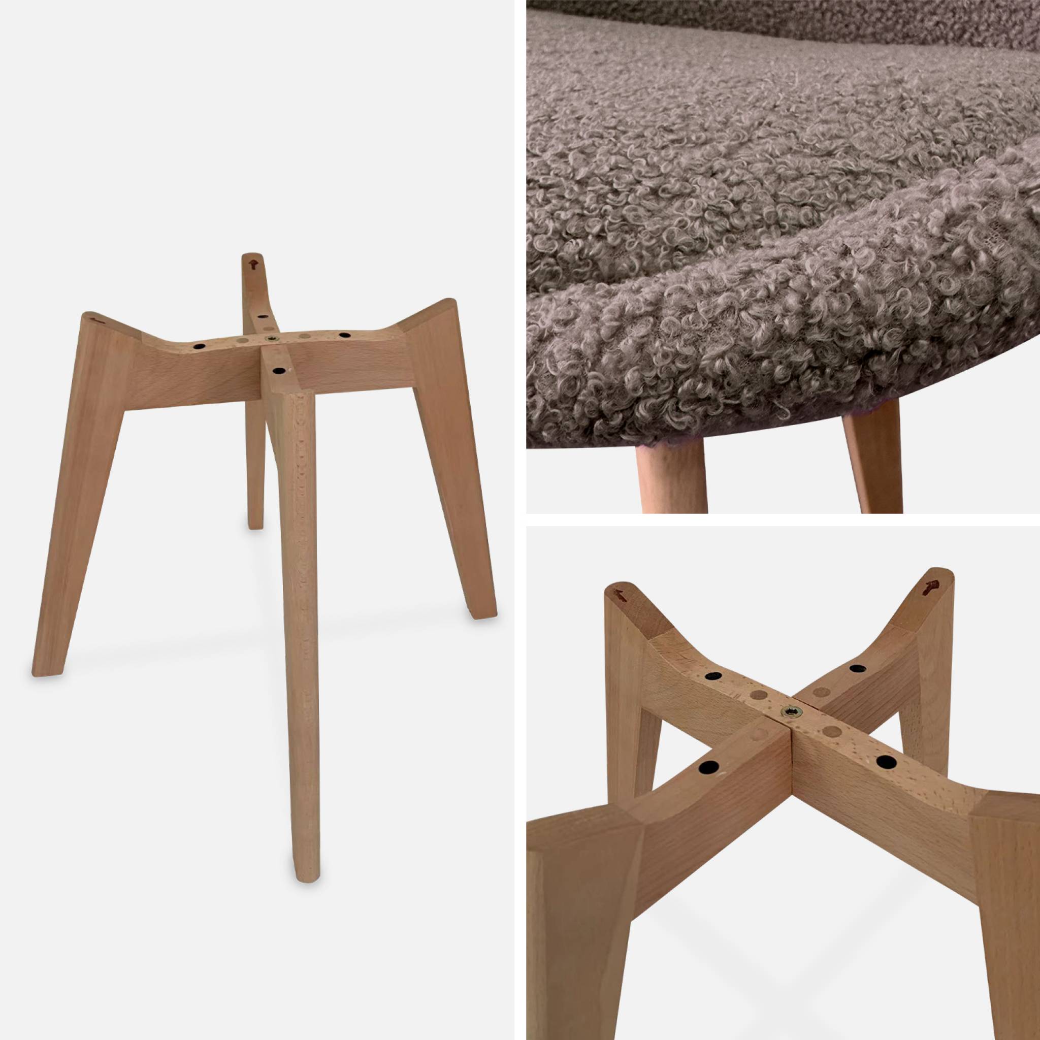 Lot de 4 chaises scandinaves NILS revêtement bouclette taupe. pieds bois de hêtre. chaise 1 place