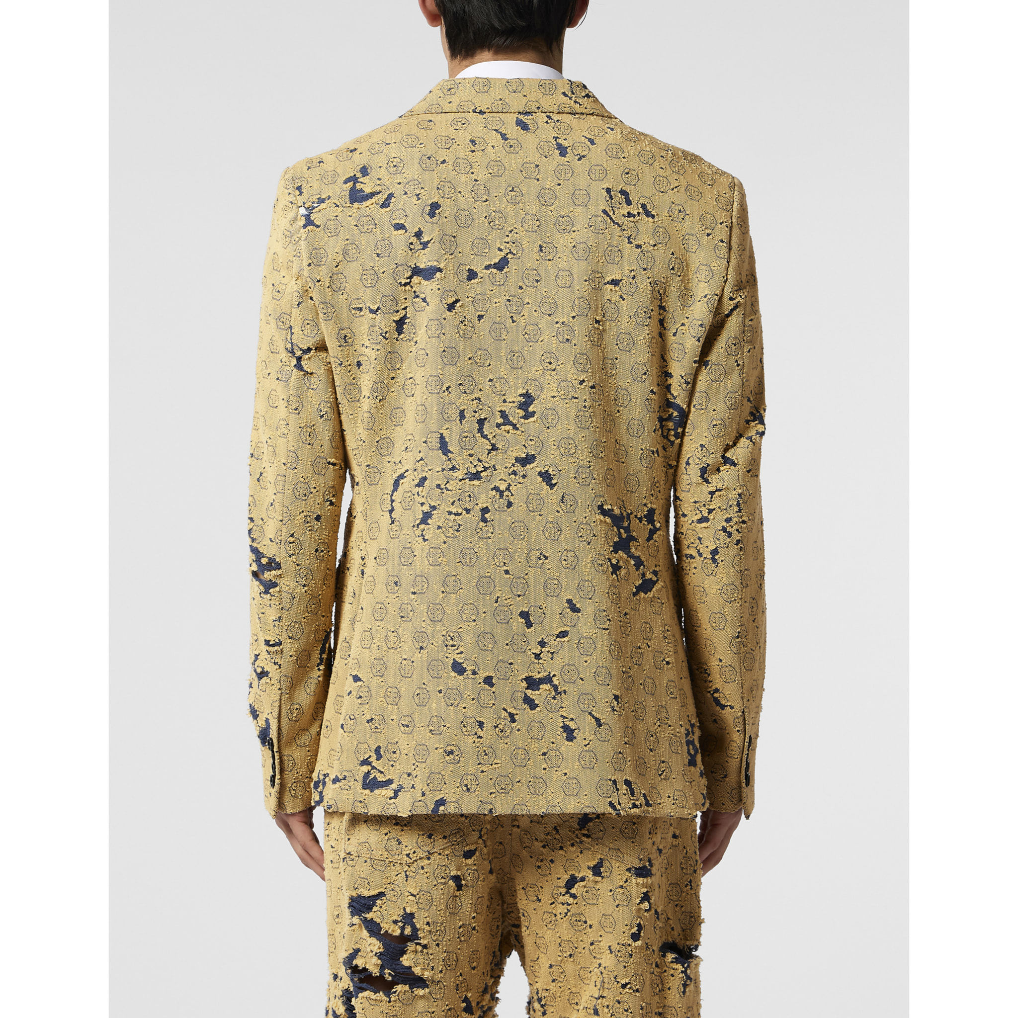 PHILIPP PLEIN Destroyed Denim Jacquard Blazer Monogram