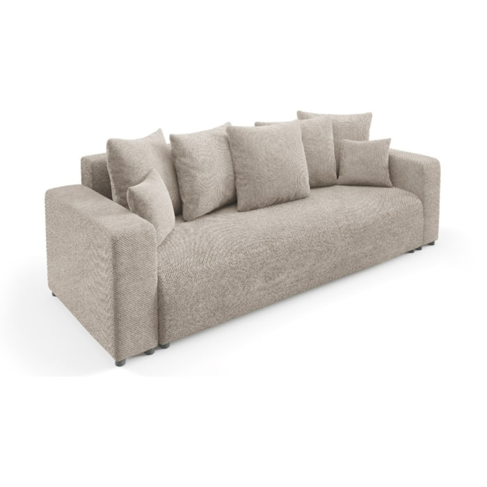 GLORIA - Canapé droit convertible 3 places en tissu beige