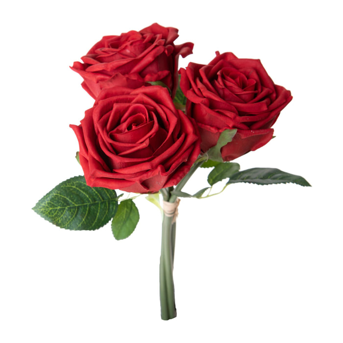 Bouquet Rose Per 3 Fiori 30 Cm Natale Touch - Pezzi 3 - 17X30X17cm - Colore: Rosso - Bianchi Dino - Fiori Artificiali