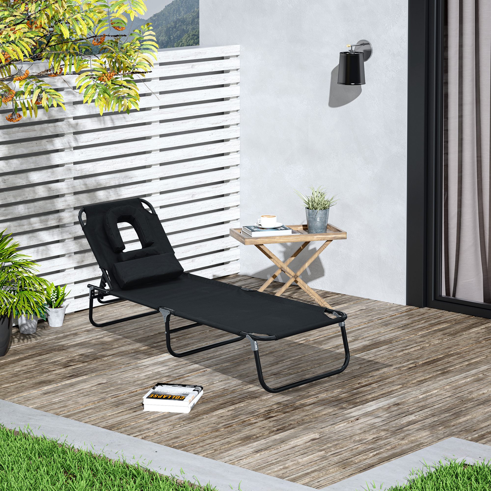 Tumbona Reclinable para Playa de Oxford 190x56x28cm Negro