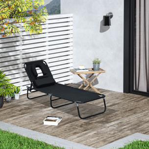 Tumbona Reclinable para Playa de Oxford 190x56x28cm Negro