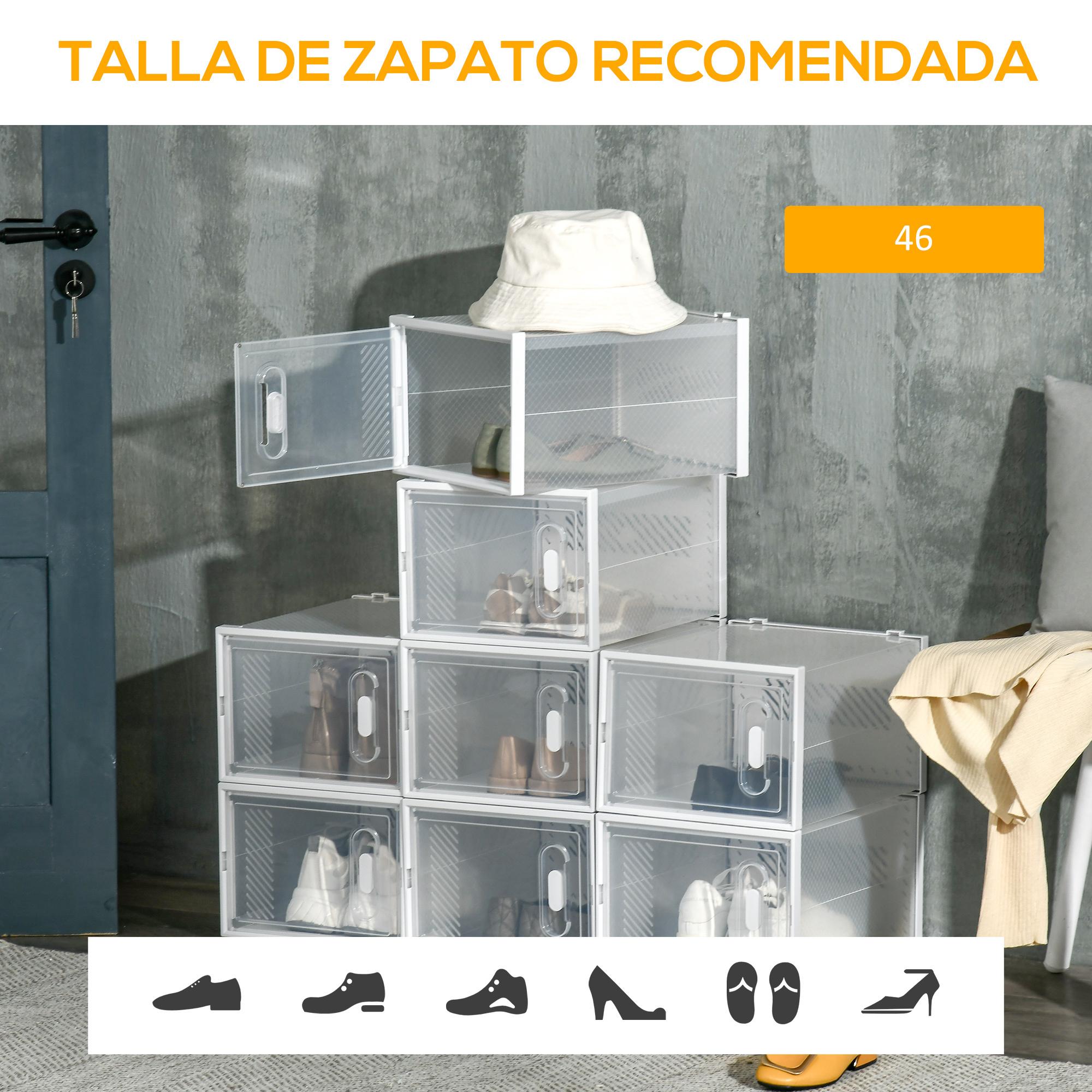 Cajas de Zapatos de Plástico Juego de 8 Organizadores de Almacenamiento Caja Zapatero Apilable Puertas Magnéticas para Aromas para Entrada Pasillo hasta Talla 45 Transparente