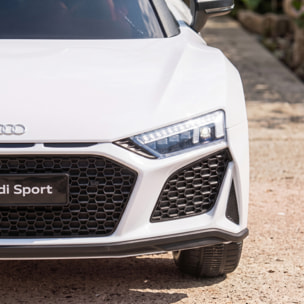 Coche Eléctrico para Niños Audi R8 Spyder Coche de Batería Litio 12V con Mando a Distancia 2,4 G 2 Motores Arranque Suave Suspensión Trasera Música Bocina USB Faros LED +3 Años 3-5km/h Blanco
