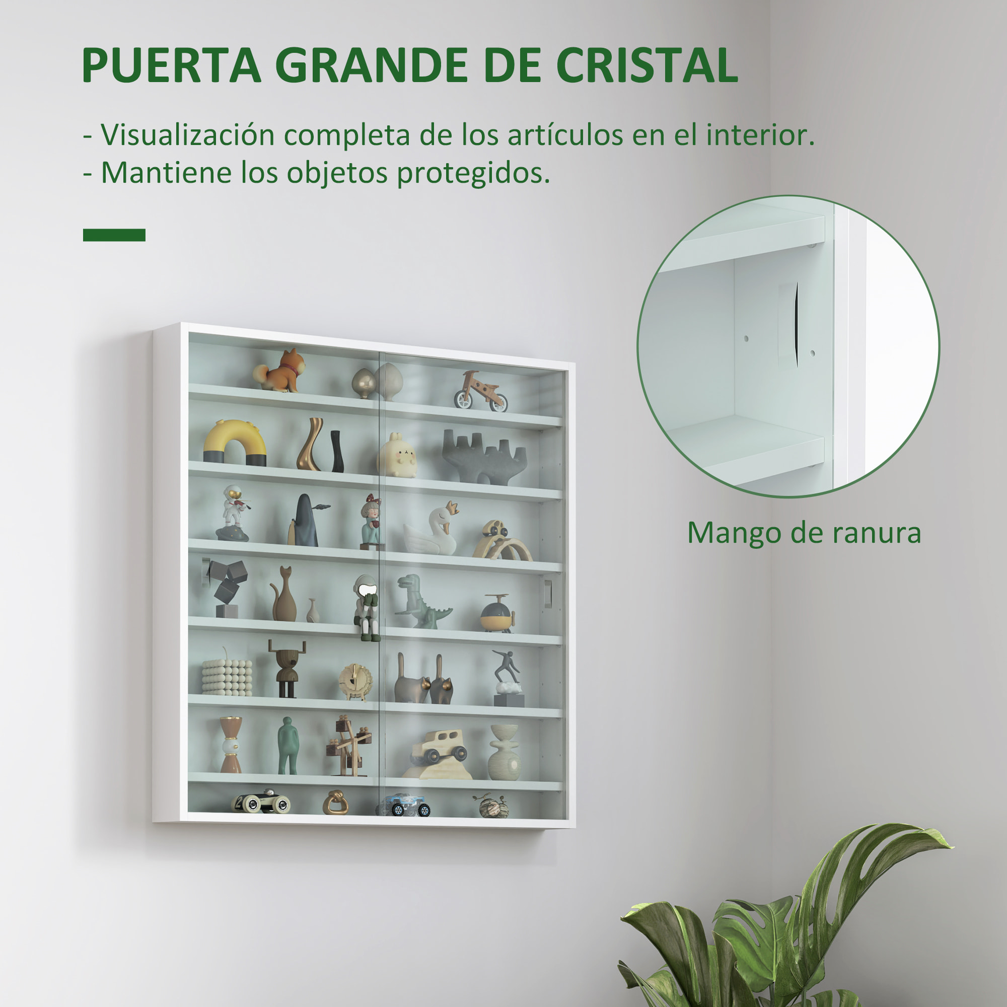 Vitrina Expositora para Colecciones de 7 Niveles, Vitrina de Pared, con Estantes Ajustables y 2 Puertas Correderas de Vidrio, para Perfumes, Figuras de Decoración, 80x9,5x83 cm, Blanco