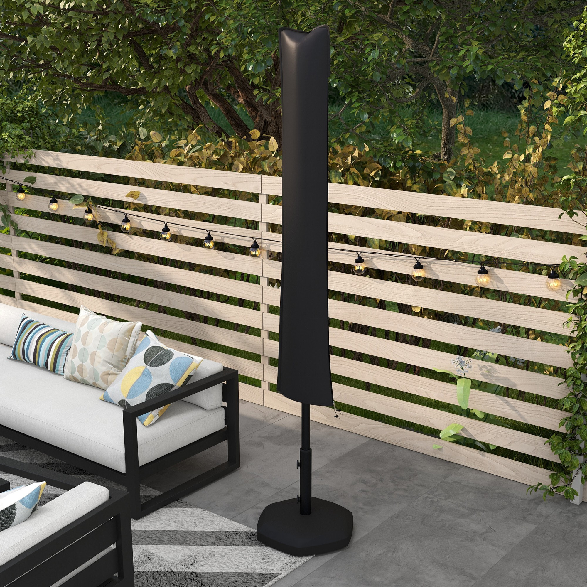 Housse de protection imperméable pour parasol droit avec fermeture éclair et cordon de serrage gris