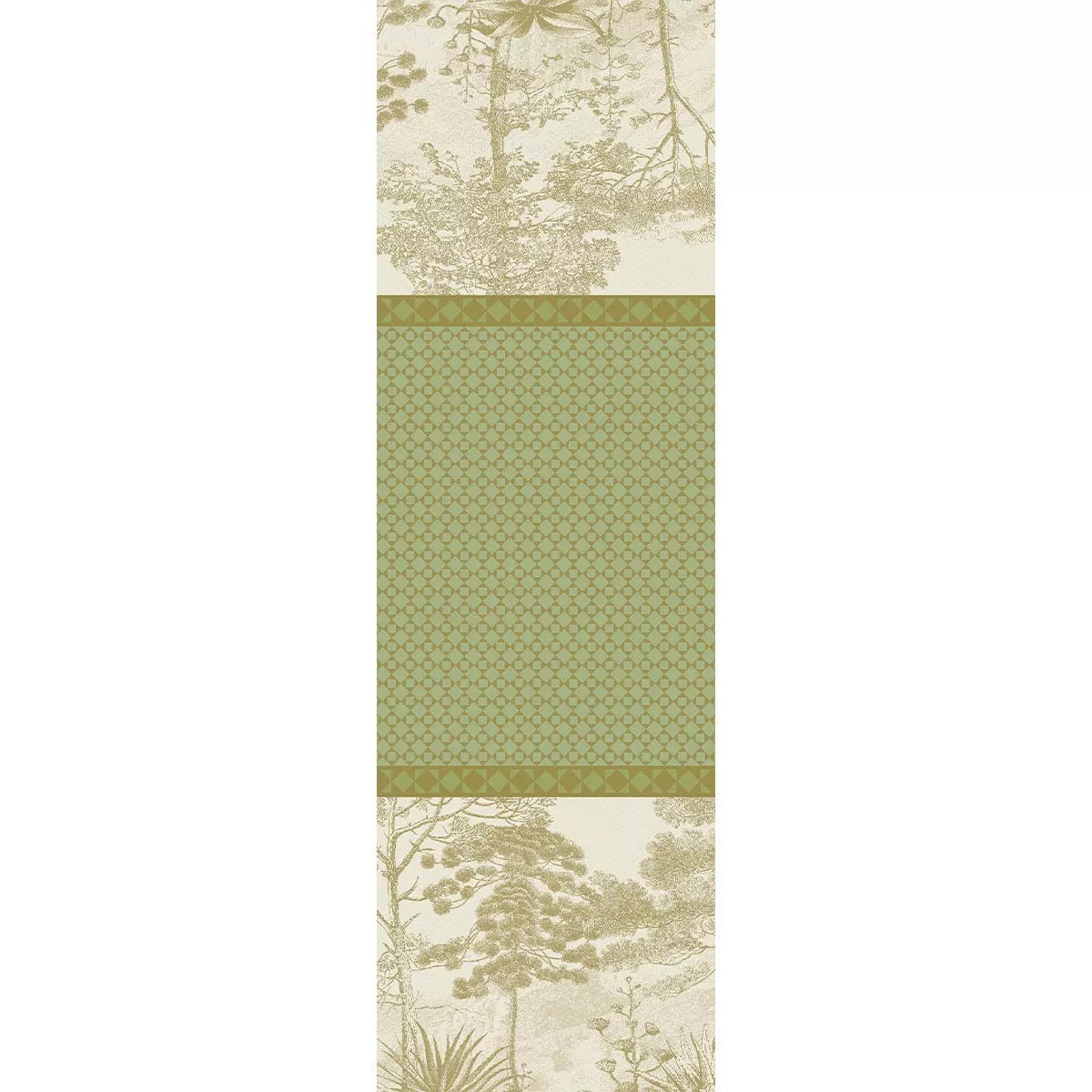 Chemin de table pur coton anti tache motif jacquard Le sud vert