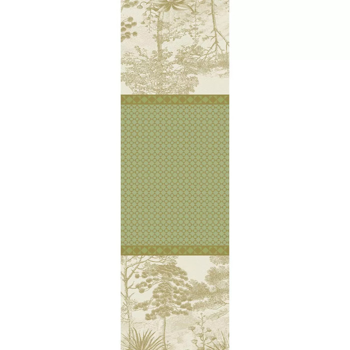 Chemin de table pur coton anti tache motif jacquard Le sud vert