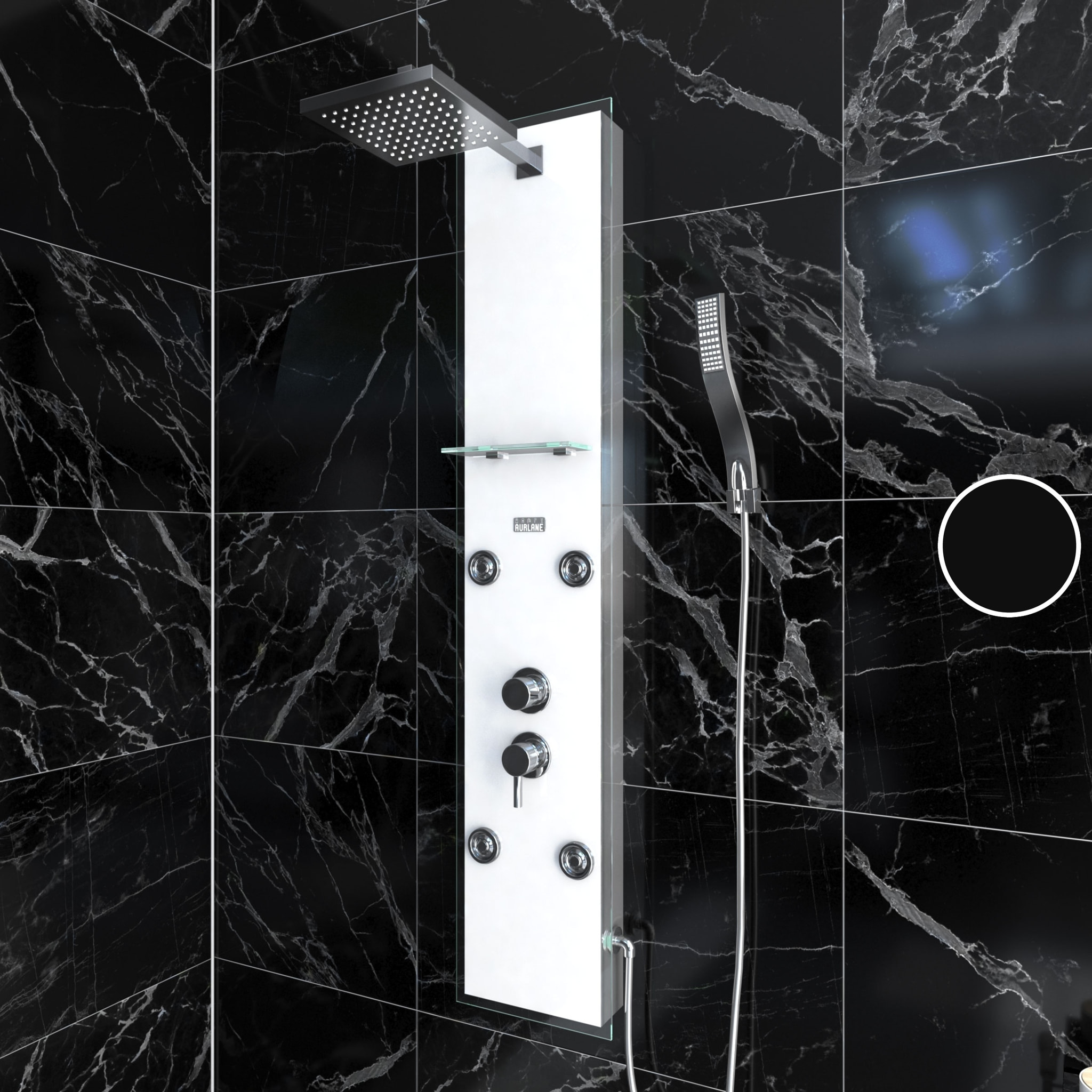 Colonnne de douche a hydromassage - 22x125cm - en verre trempe + buses hydromassantes- EPSILON WHITE