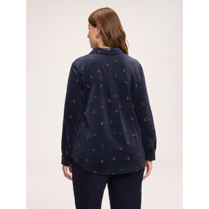 Fiorella Rubino - Camicia in velluto a coste con ricami floreali - Blu