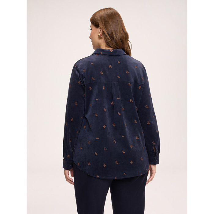 Fiorella Rubino - Camicia in velluto a coste con ricami floreali - Blu