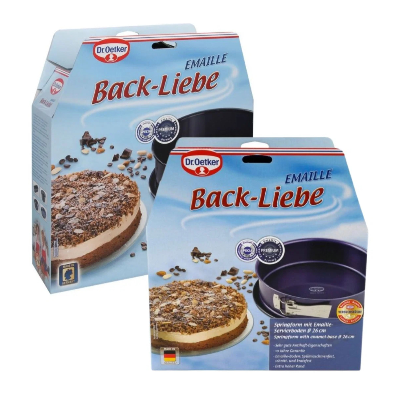 Ensemble de moule à manqué à charnière 26 et 28 cm Dr. Oetker Back Liebe