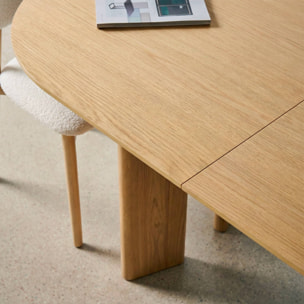 Table à manger oblongue extensible bois d'hévéa et placage chêne 6-8 places ALBANE