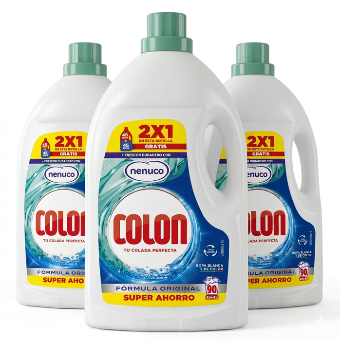 Colon Nenuco Detergente para la Lavadora, 270 Lavados (Formato 3x90), Ropa Blanca y Color, Aroma Fresco, Ropa sin Manchas