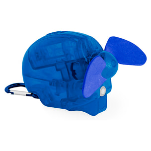 Ventilador vaporizador portátil con depósito de 35 ml y pulverización de agua. Incluye mosquetón para transportarlo cómodamente.