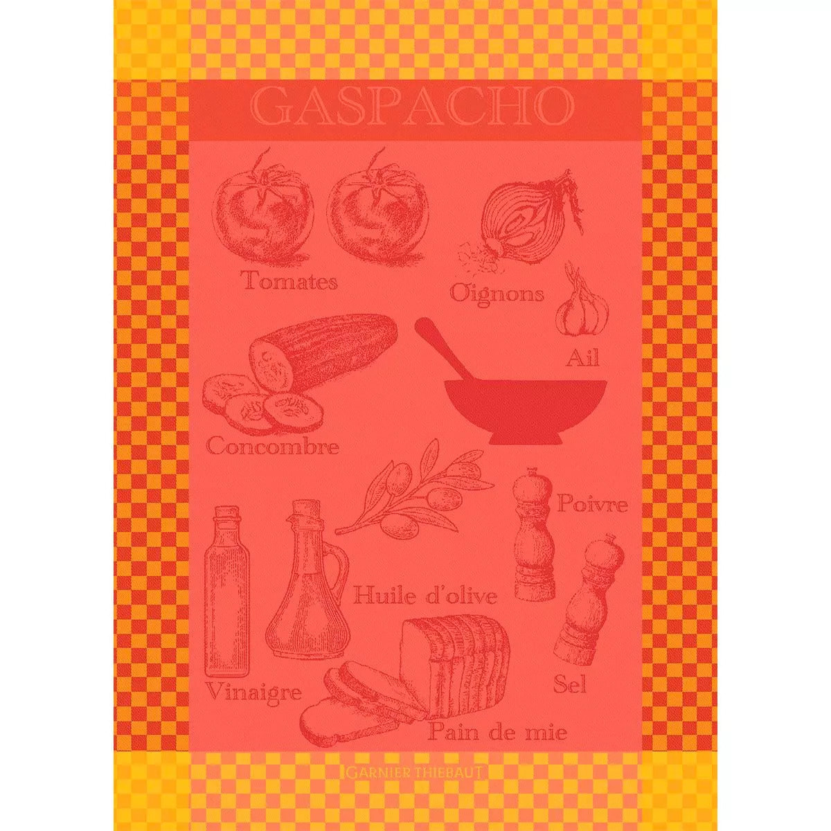 Torchon pur coton motif jacquard jaune rouge Gaspacho rosso