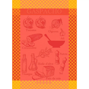 Torchon pur coton motif jacquard jaune rouge Gaspacho rosso