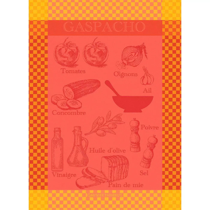 Torchon pur coton motif jacquard jaune rouge Gaspacho rosso