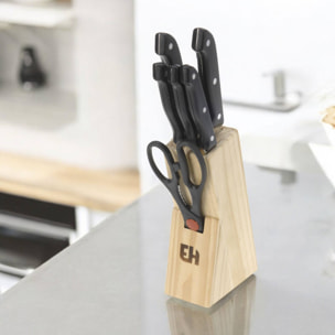 juego de cuchillos 6pcs en acero con tacoma de madera