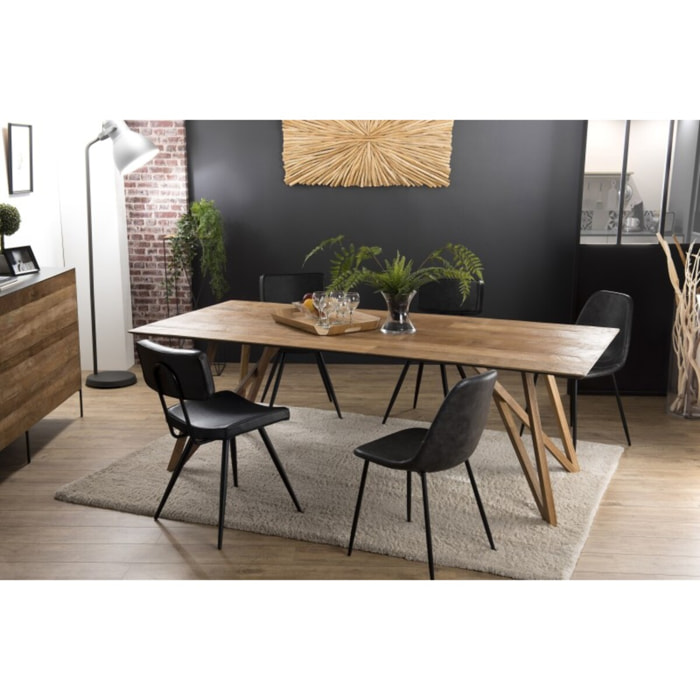 MAXENCE - Table à manger rectangulaire 220x100cm bois teck recyclé pieds croisés teck