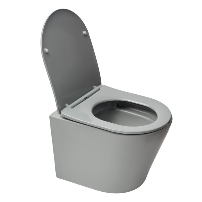 WC suspendu Infinitio gris mat sans bride et fixations invisibles + abattant frein de chute (GreyInfinitio)