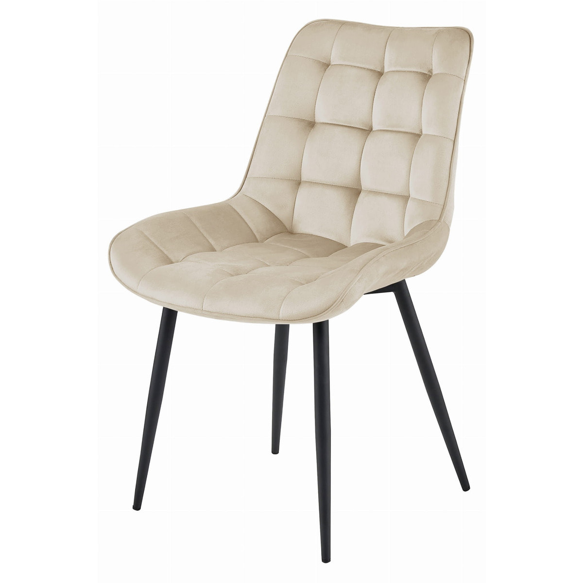 Set di 4 Sedie Bera in Velluto Beige con Gambe Nere