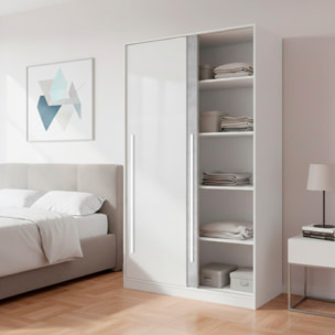 Armadio Guardaroba A Parete Con Ante Scorrevoli Barra Appendiabiti 4 Ripiani Salvaspazio Stile Scandinavo 200 x 120 x 50 Cm Bianco E Grigio Cemento