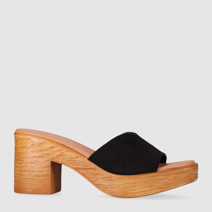 Sandalias de Serraje - Negro - Tacón: 6 cm