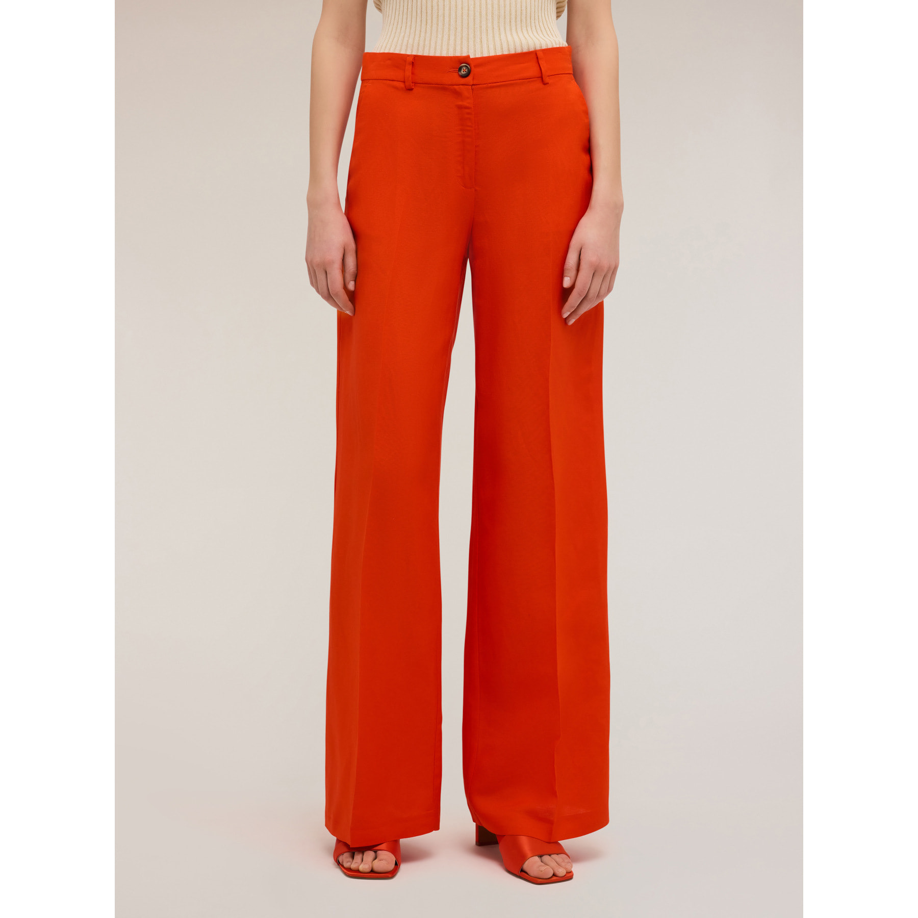 Motivi - Pantalones de pierna ancha mezcla de lino - Rojo