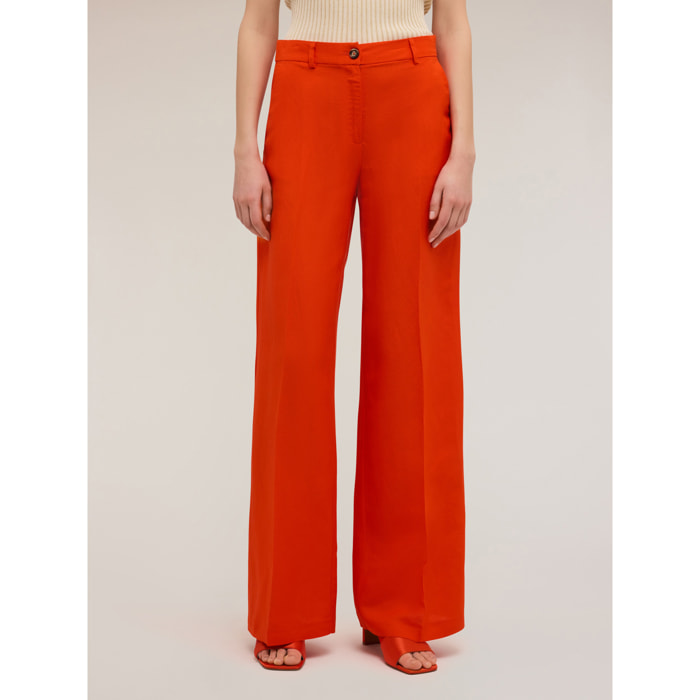 Motivi - Pantalones de pierna ancha mezcla de lino - Rojo