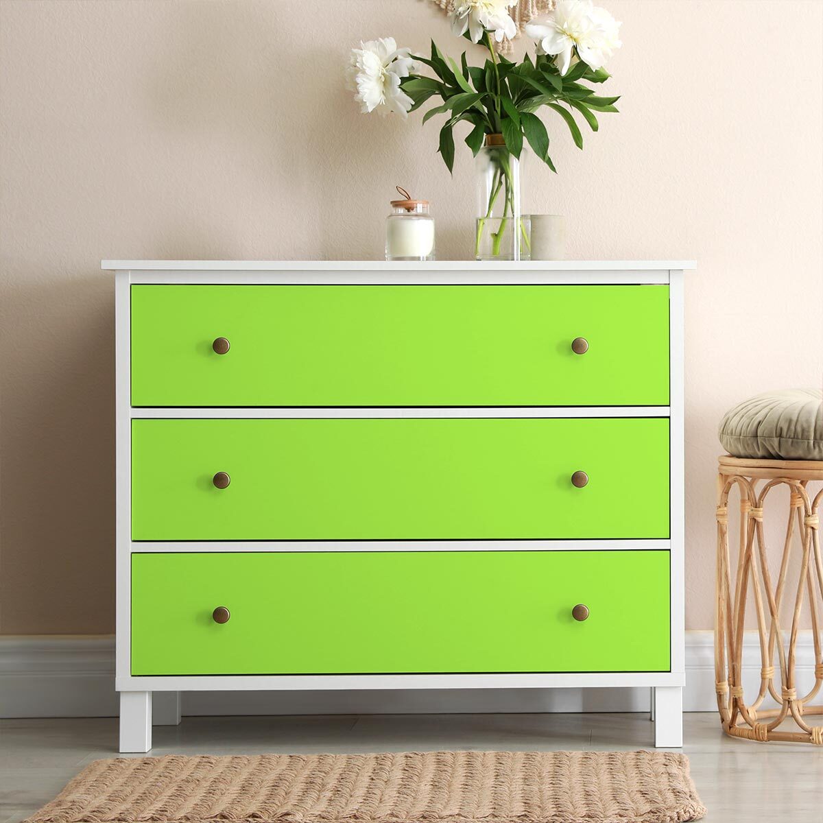 Rouleau adhésif décoratif Vinyle au Mètre - Vert pomme - Sticker Lavable Imperméable Mur Cuisine Meubles