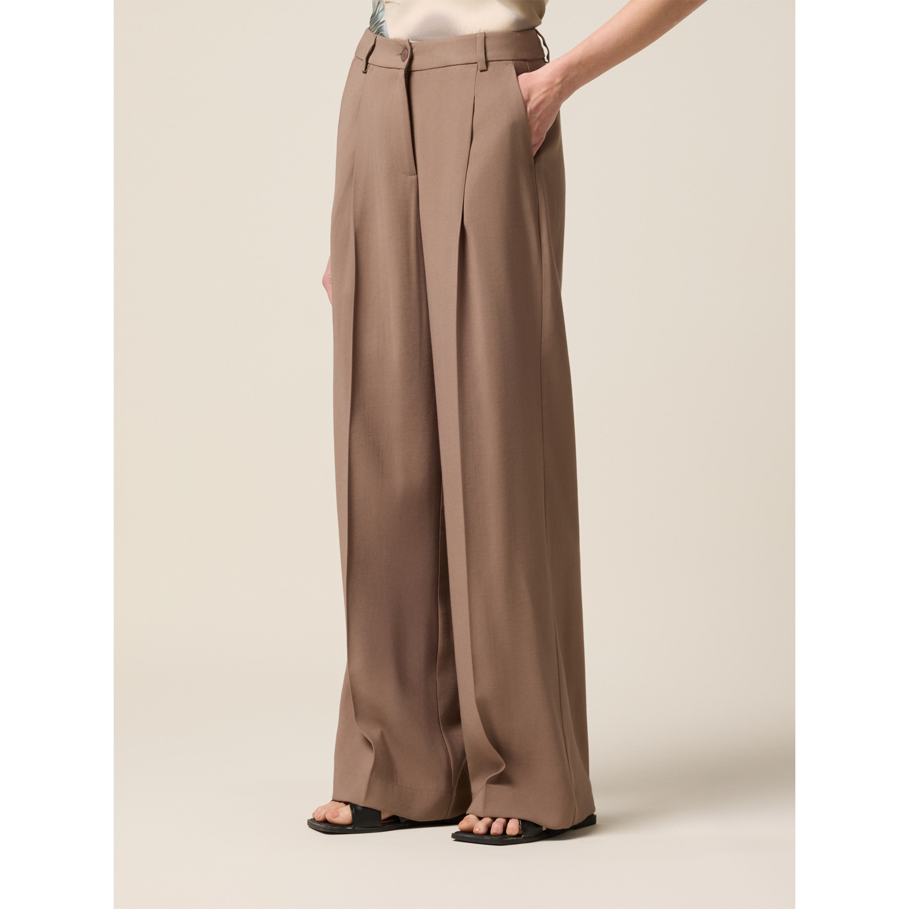 Oltre - Pantaloni palazzo in tessuto misto viscosa - Marrone