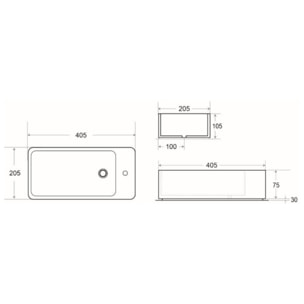Ensemble lave-mains suspendu avec trou pour robinetterie a gauche, 40.5x20.5 + Siphon (SATBRE4020SL-SET2)