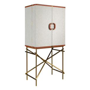 Aparador Angel Cerdá alto con estructura de madera chapada en nogal natural tapizada en tela gris claro y unas patas de acero inoxidable pulido en dorado 82x53x169cm