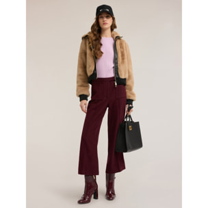 Motivi - Pantaloni cropped in panno misto lana - Bordeaux