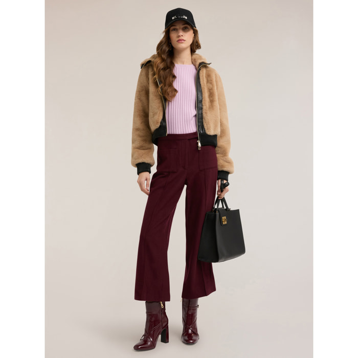 Motivi - Pantaloni cropped in panno misto lana - Bordeaux