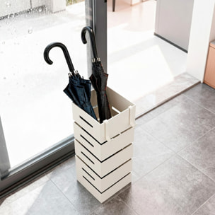 Portaombrelli In Acciaio Zincato Per Interno Esterno Con Vaschetta Scolapioggia 2 Ganci Removibili Base Antiscivolo 49 x 15,5 x 15.5 Cm Bianco