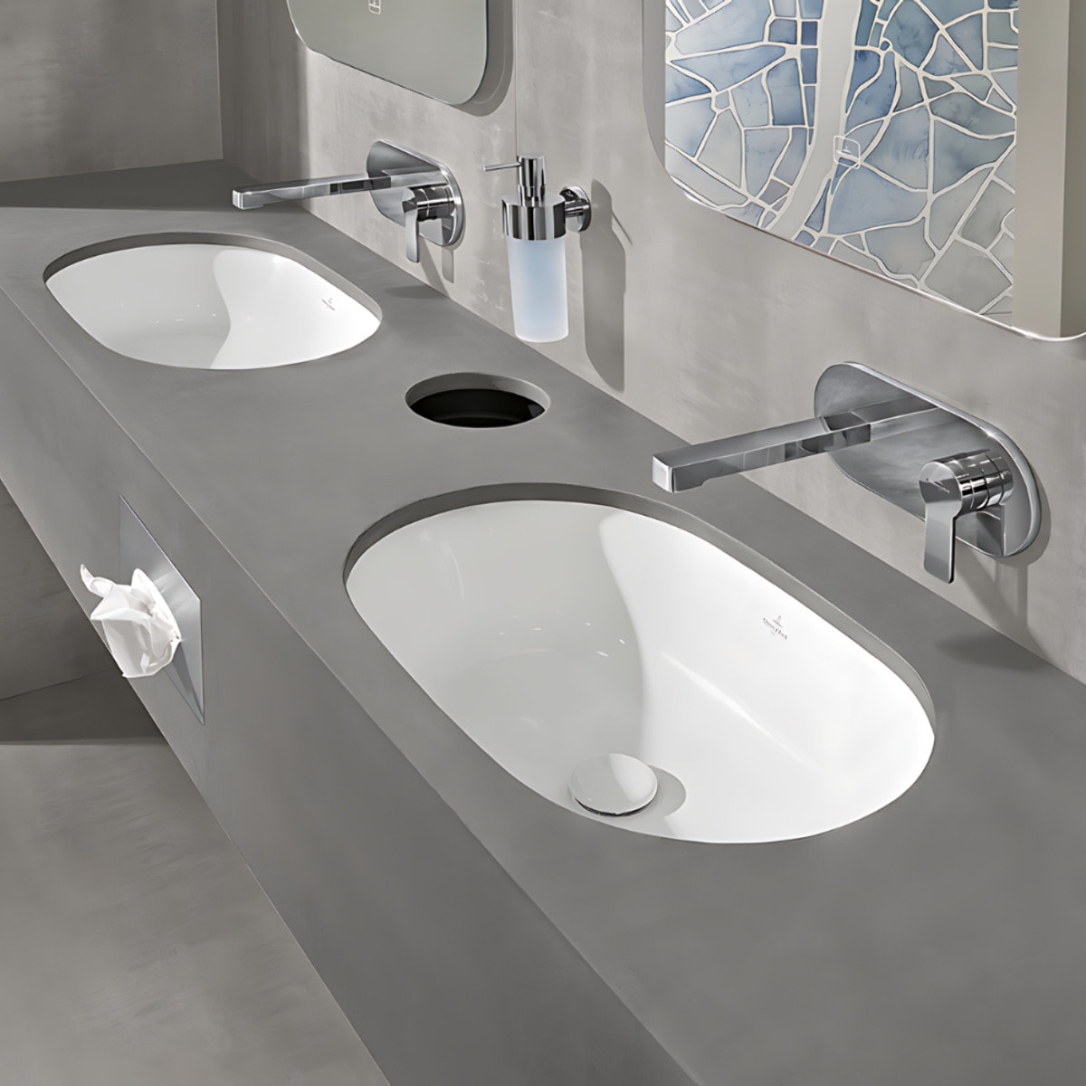 Mitigeur lavabo mural Architectura avec vidage Push Open chrome + corps encastré