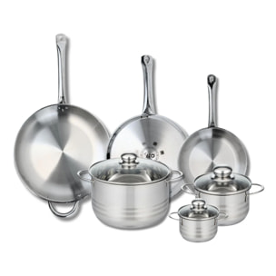 Ensemble de 3 Poêles de cuisson 24, 28 et 32 cm et 3 faitouts 12, 16 et 24 cm Elo Profi Brillant