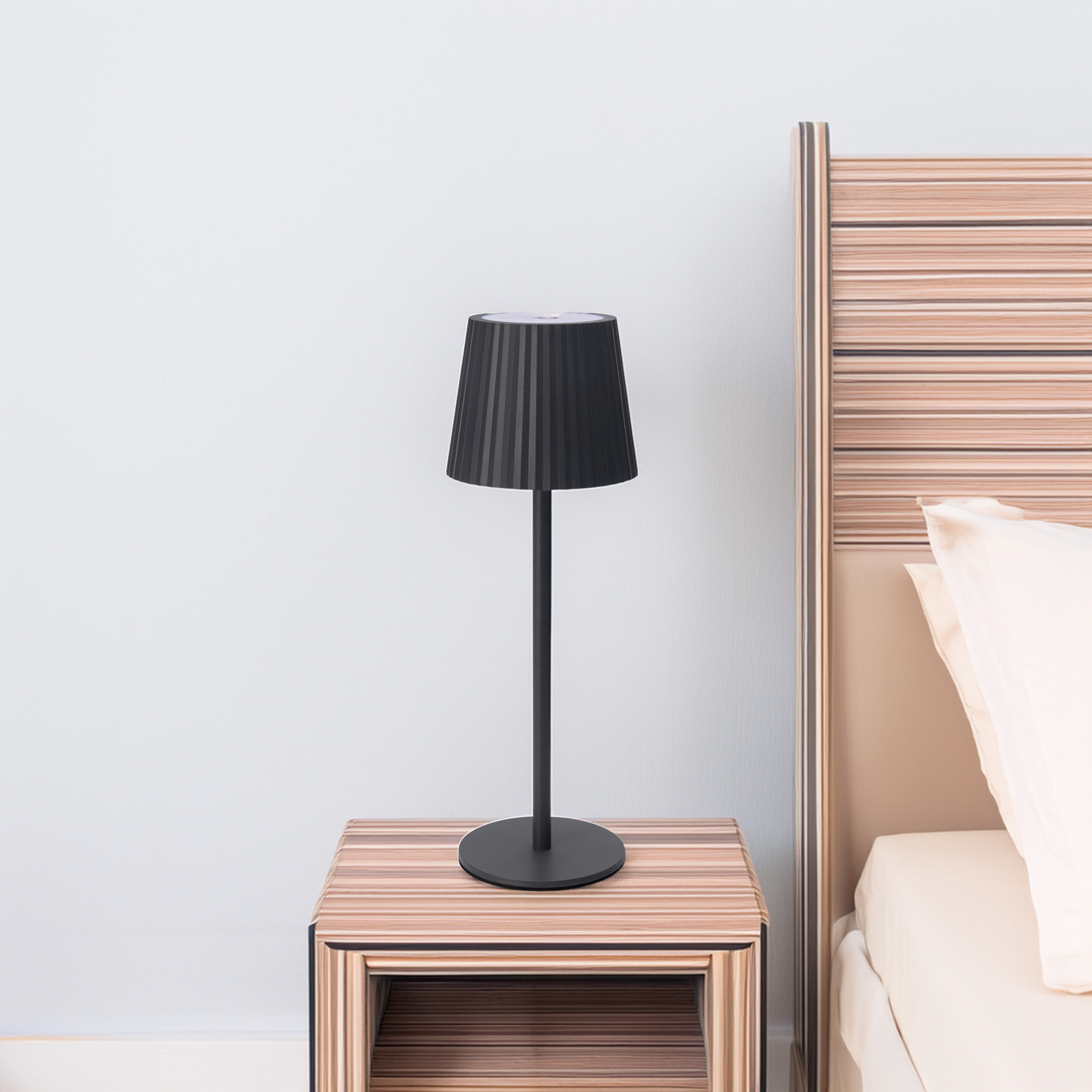 Well Home Lámpara de Mesa Gris LED recargable con 24 luces blancas cálidas y 3 niveles de brillo Ø9x27,5cm