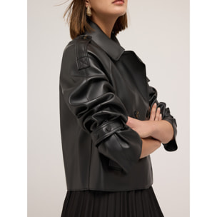 Motivi - Gabardina corta cruzada de tejido revestido - Negro