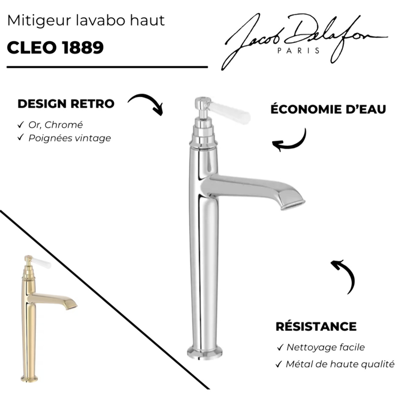 Mitigeur lavabo haut Cléo 1889 chrome