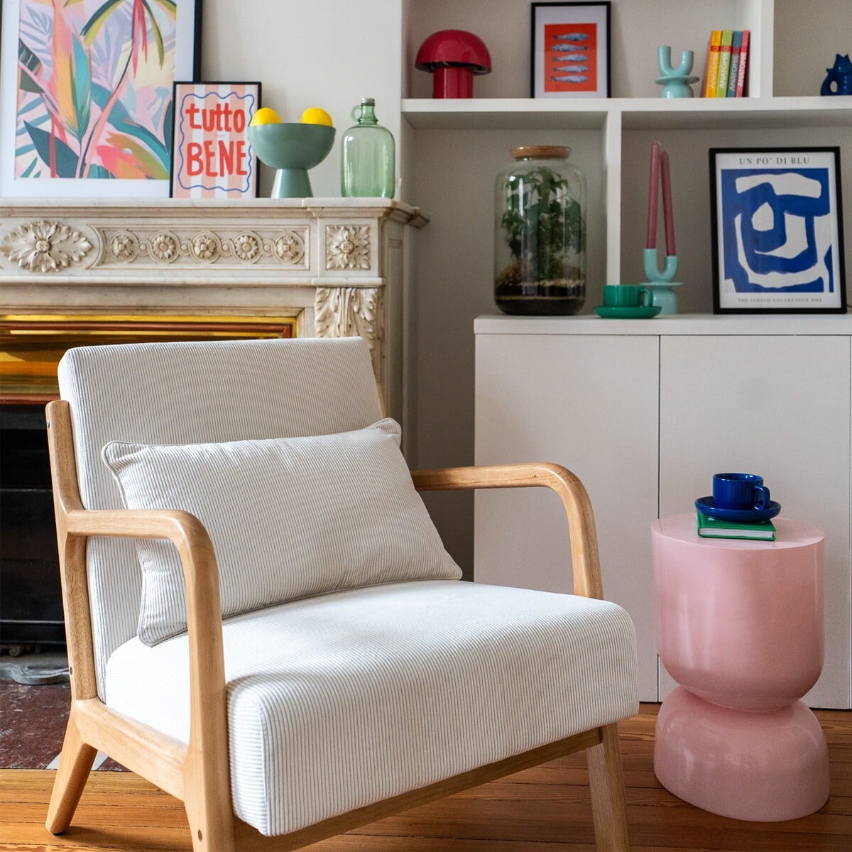 Fauteuil en bois et velours côtelé - LANNA