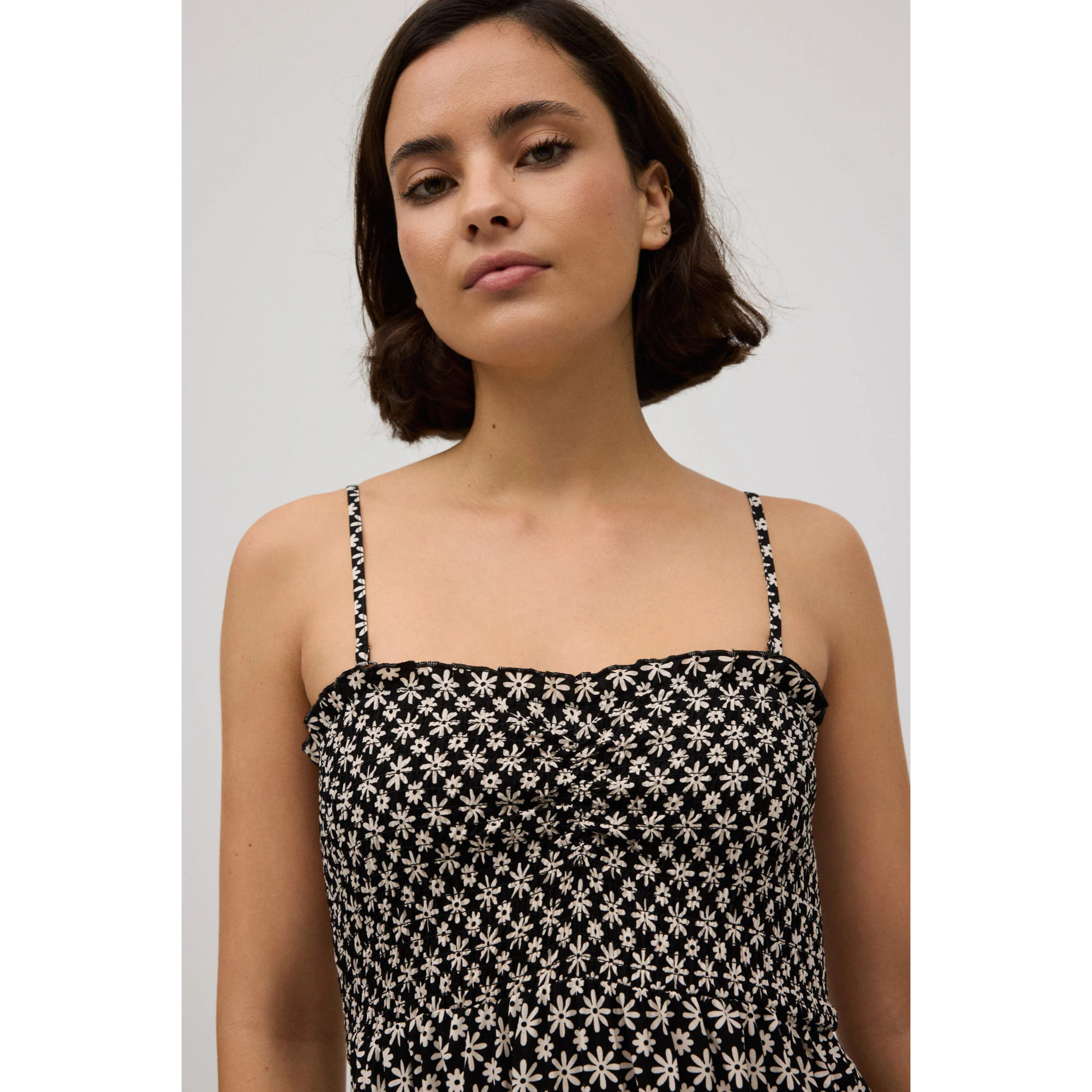 Abito corto senza spalline con stampa floreale