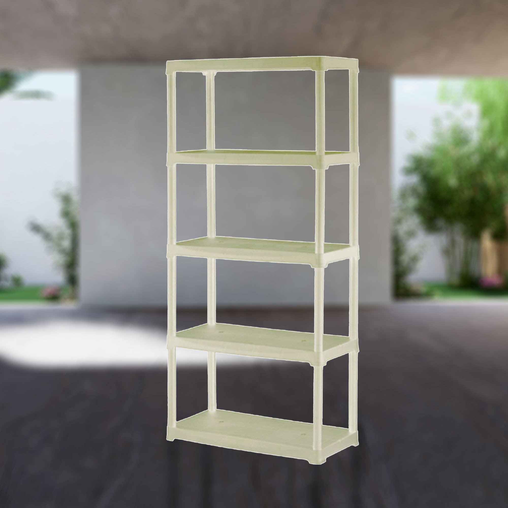 Estantería 5 baldas, interior o exterior,  en polipropileno resistente agua, 100x45x176 cm